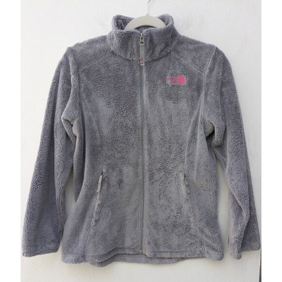 North Face Girls Jacket Osito Fleece Gray Pink Fuzzy Winter Size L 14/16 Yrs - Picture 1 of 8